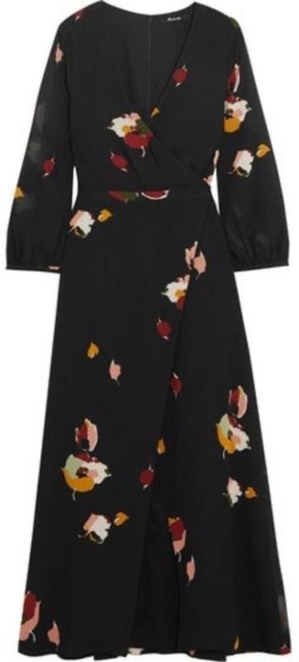 Madewell Painted Floral V-Neck Faux-Wrap Maxi Dress - Size 10
